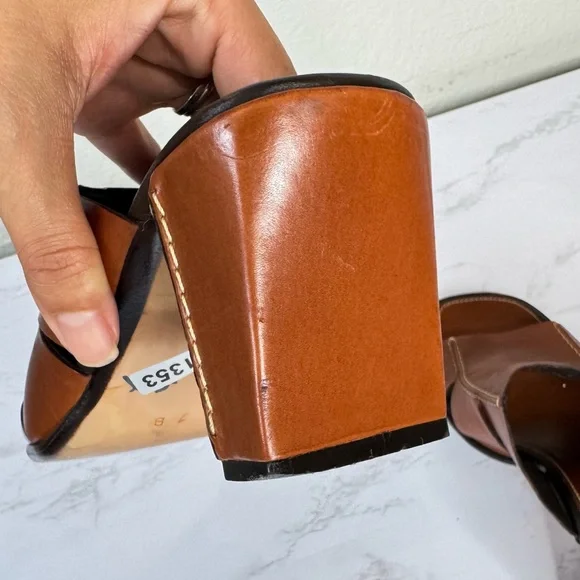 Cole Haan Brown Leather Square Toe Block Heel Sandals Size 7B - Picture 6 of 8